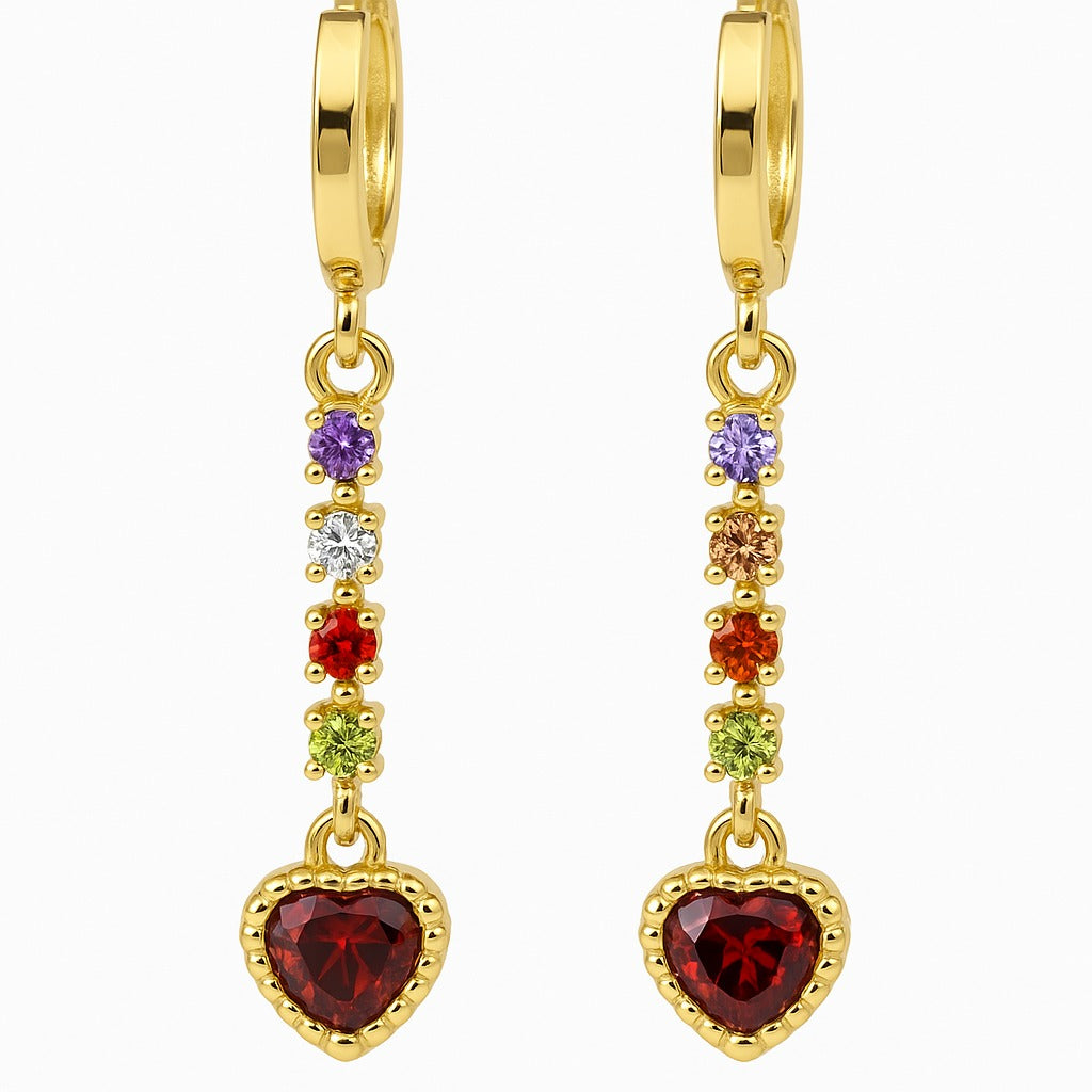 Radiant Chain Drop Earrings – Gold Rainbow Zircon Elegance for Weddings & Glam Nights - Brillare Bijou