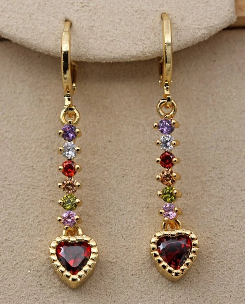 Radiant Chain Drop Earrings – Gold Rainbow Zircon Elegance for Weddings & Glam Nights - Brillare Bijou