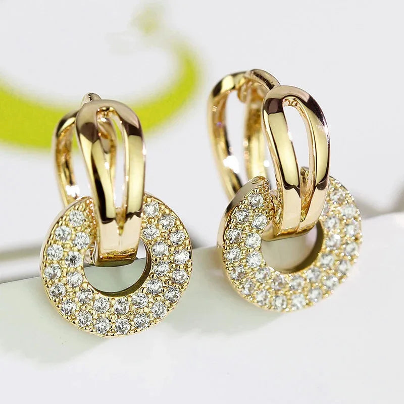 Radiant Chain Drop Earrings – Gold Rainbow Zircon Elegance for Weddings & Glam Nights - Brillare Bijou