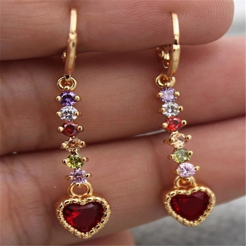 Radiant Chain Drop Earrings – Gold Rainbow Zircon Elegance for Weddings & Glam Nights - Brillare Bijou