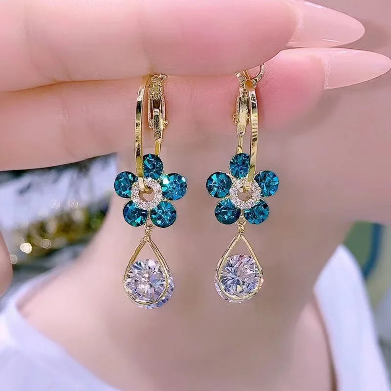 Radiant Chain Drop Earrings – Gold Rainbow Zircon Elegance for Weddings & Glam Nights - Brillare Bijou