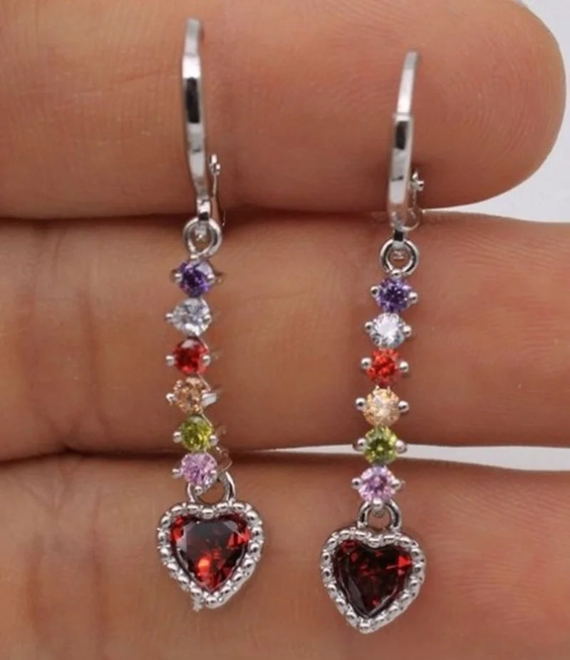 Radiant Chain Drop Earrings – Gold Rainbow Zircon Elegance for Weddings & Glam Nights - Brillare Bijou