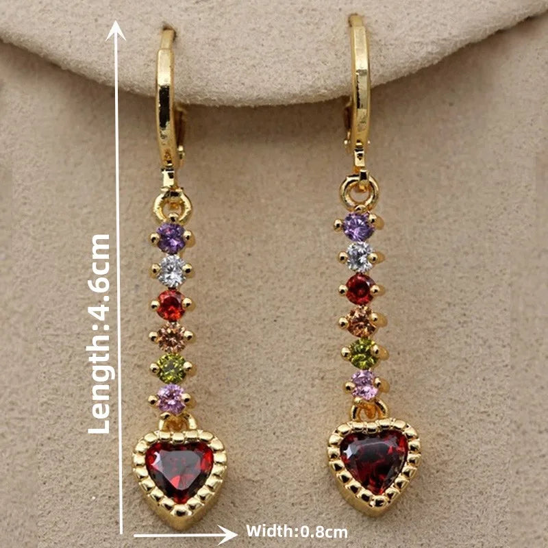 Radiant Chain Drop Earrings – Gold Rainbow Zircon Elegance for Weddings & Glam Nights - Brillare Bijou