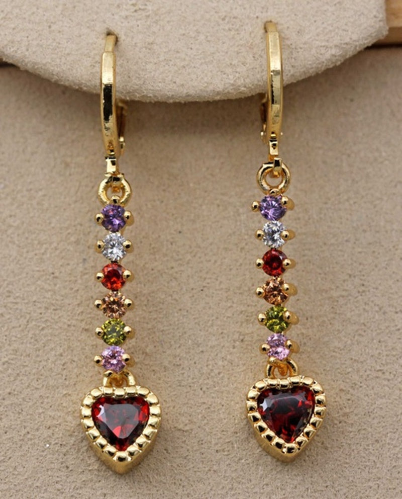Radiant Chain Drop Earrings – Gold Rainbow Zircon Elegance for Weddings & Glam Nights - Brillare Bijou