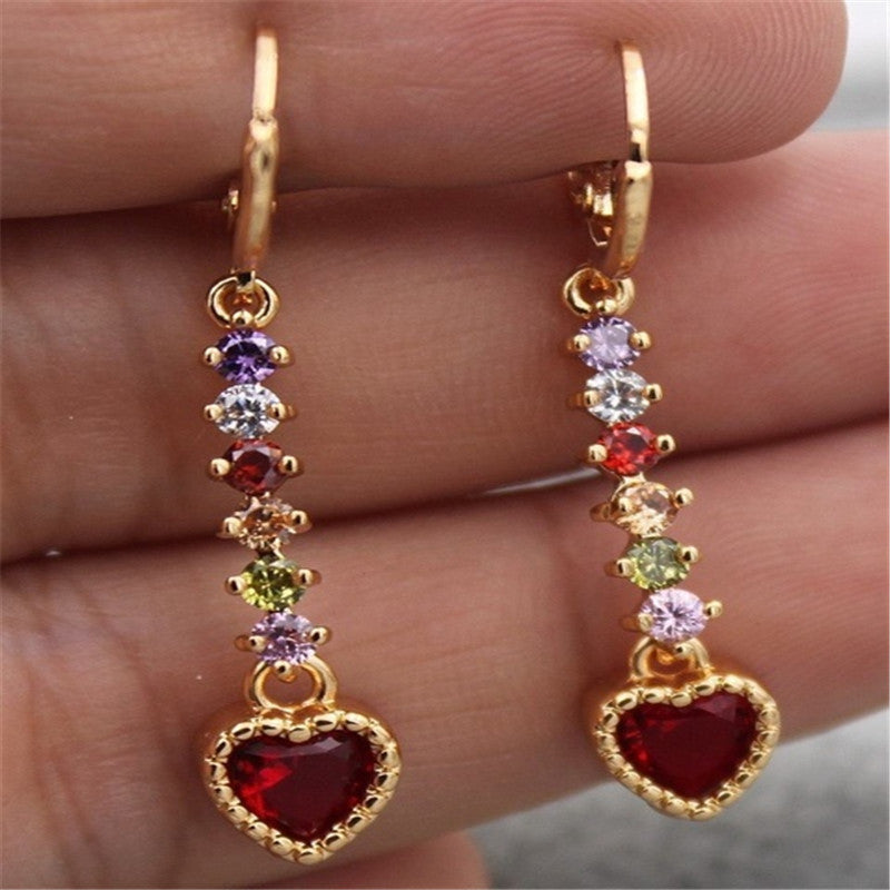 Radiant Chain Drop Earrings – Gold Rainbow Zircon Elegance for Weddings & Glam Nights - Brillare Bijou
