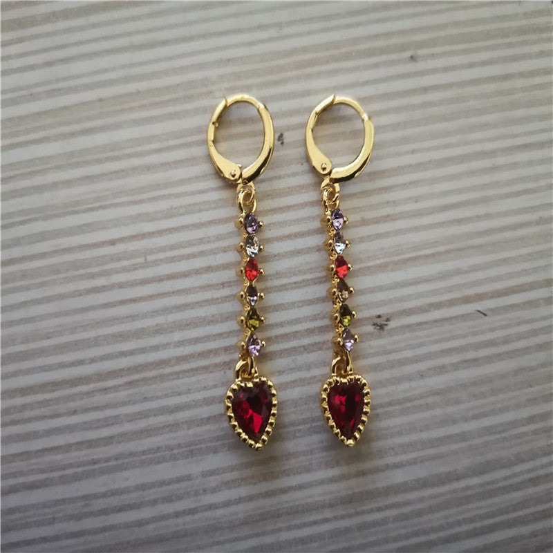 Radiant Chain Drop Earrings – Gold Rainbow Zircon Elegance for Weddings & Glam Nights - Brillare Bijou