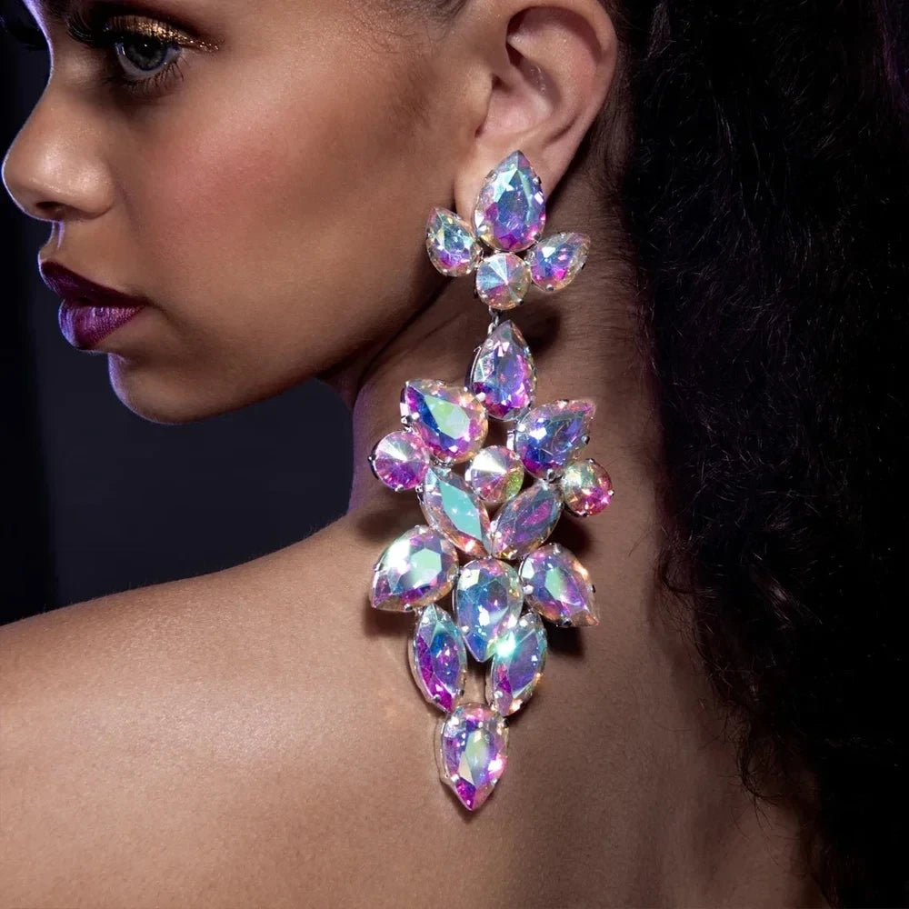 Exaggerated Dangle Earrings for Women Rhinestone Wedding Long Drop Big Crystal Earrings Luxury Brincos Accessories Nightclub - Brillare Bijou
