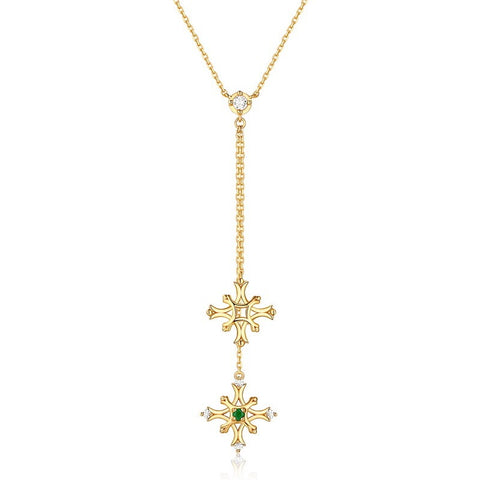 Snowflake Elegance: Natural Emerald & 3A White Zircon Pendant Necklace - Brillare Bijou