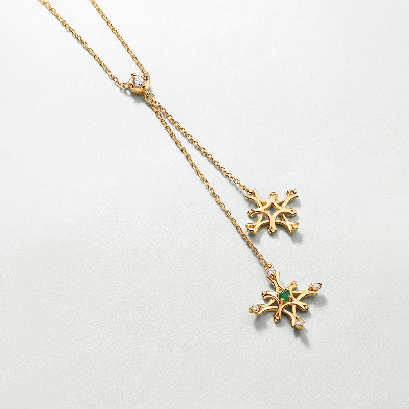 Snowflake Elegance: Natural Emerald & 3A White Zircon Pendant Necklace - Brillare Bijou