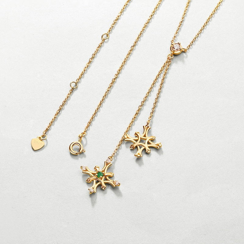 Snowflake Elegance: Natural Emerald & 3A White Zircon Pendant Necklace - Brillare Bijou