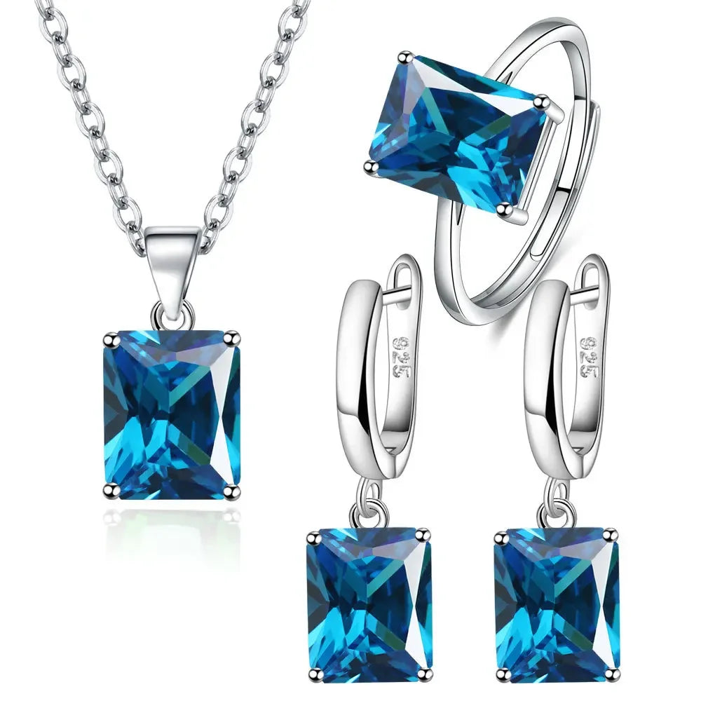 925 Sterling Silver Exquisite Ring Earrings Necklace Zircon Jewelry Sets For Women Christmas Valentine's Day Fashion Party Gifts - Brillare Bijou