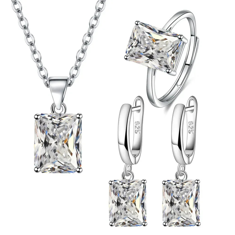 925 Sterling Silver Exquisite Ring Earrings Necklace Zircon Jewelry Sets For Women Christmas Valentine's Day Fashion Party Gifts - Brillare Bijou