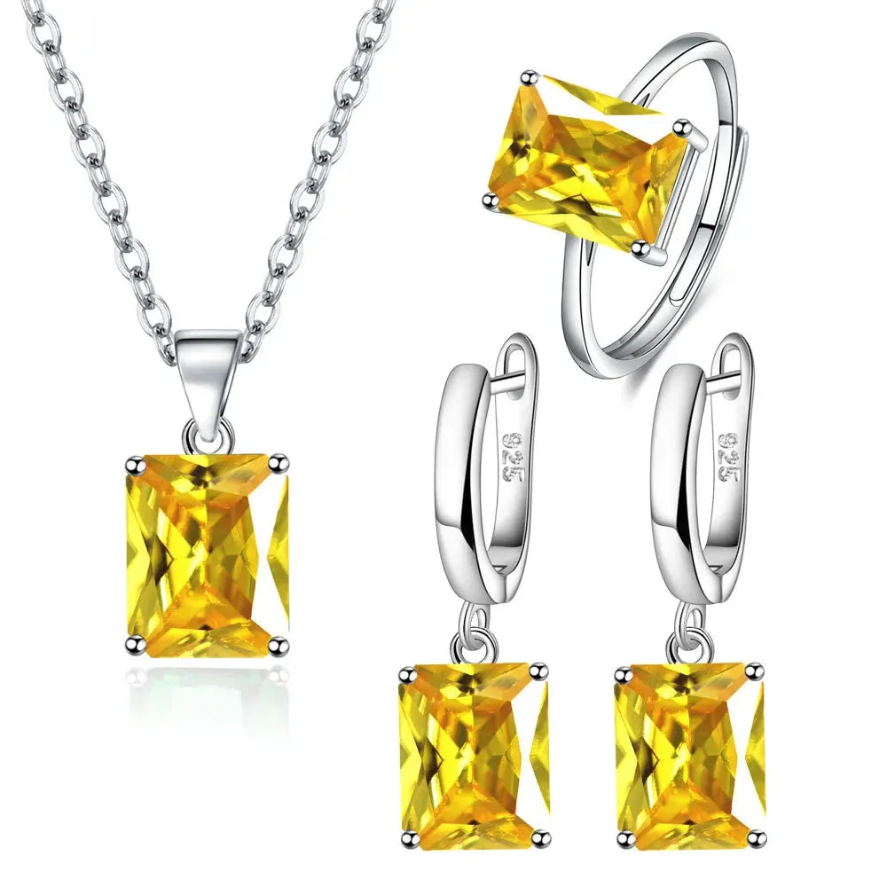 925 Sterling Silver Exquisite Ring Earrings Necklace Zircon Jewelry Sets For Women Christmas Valentine's Day Fashion Party Gifts - Brillare Bijou