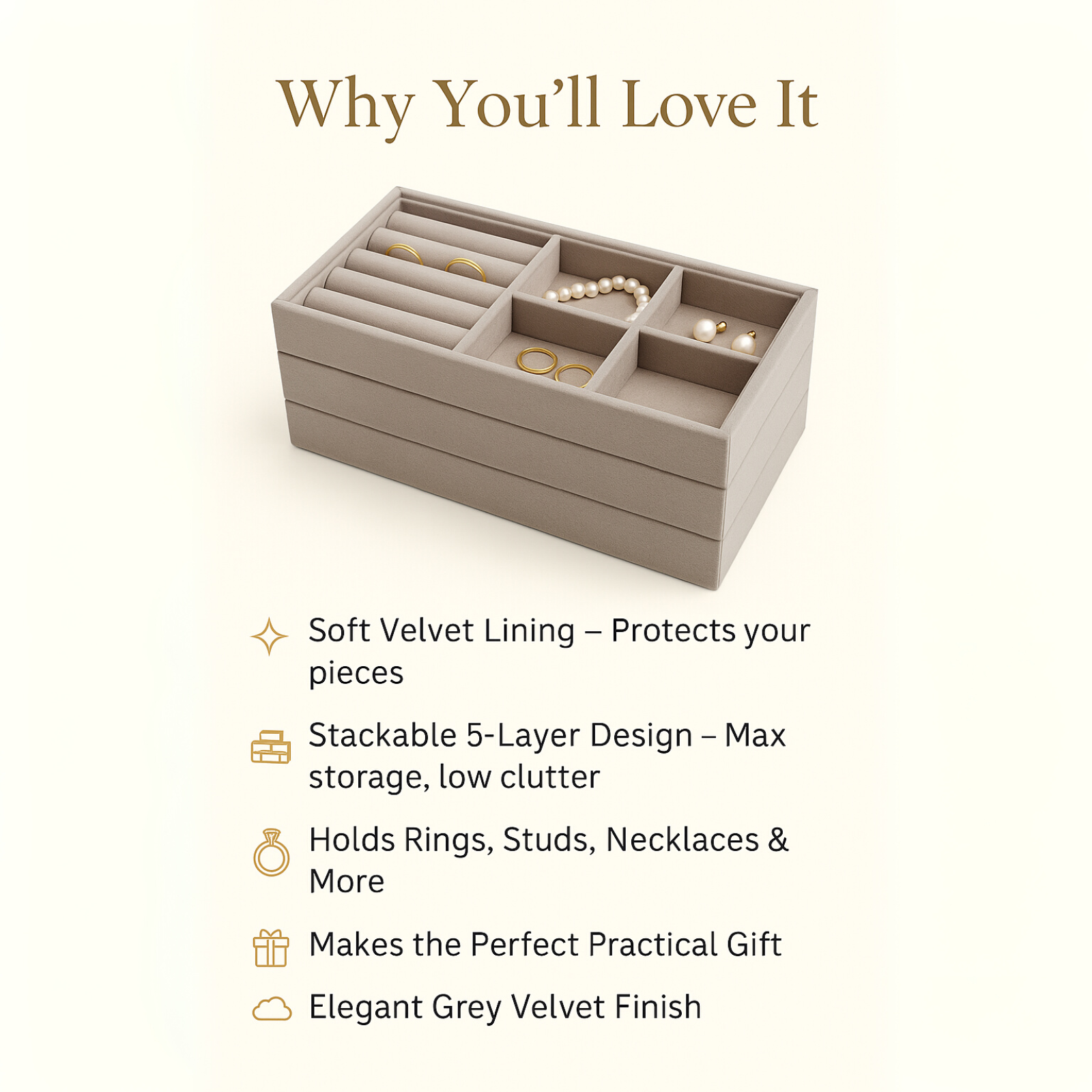 Elegance Meets Organization – 5-Layer Velvet Jewelry Tray - Brillare Bijou