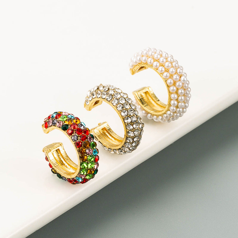 Vibrant C-Shape Rhinestone Hoop Earrings – Bold Colorful Statement Jewelry - Brillare Bijou