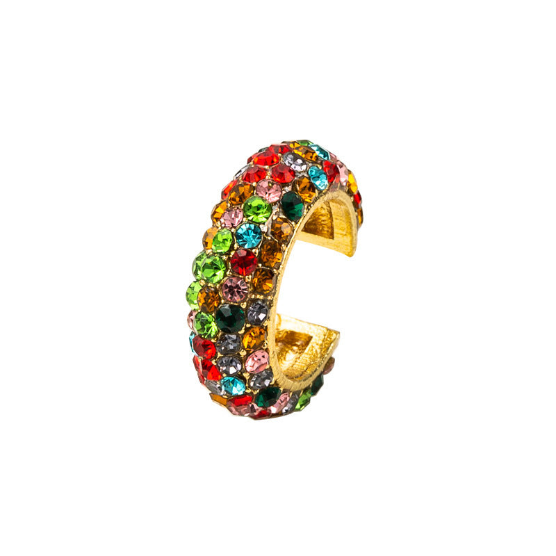 Vibrant C-Shape Rhinestone Hoop Earrings – Bold Colorful Statement Jewelry - Brillare Bijou
