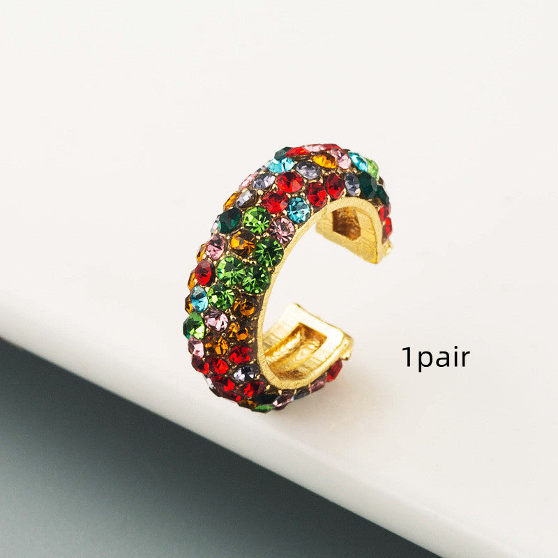 Vibrant C-Shape Rhinestone Hoop Earrings – Bold Colorful Statement Jewelry - Brillare Bijou