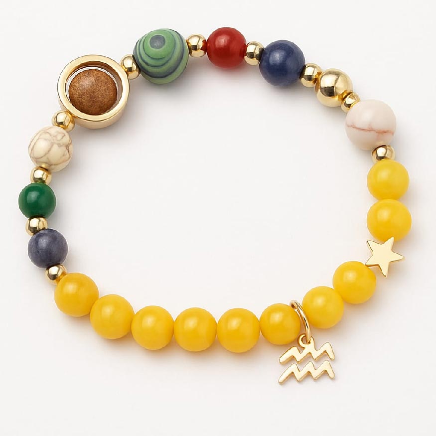 Celestial Harmony Bracelet – 8 Planets & 12 Constellations with Morganite Beads