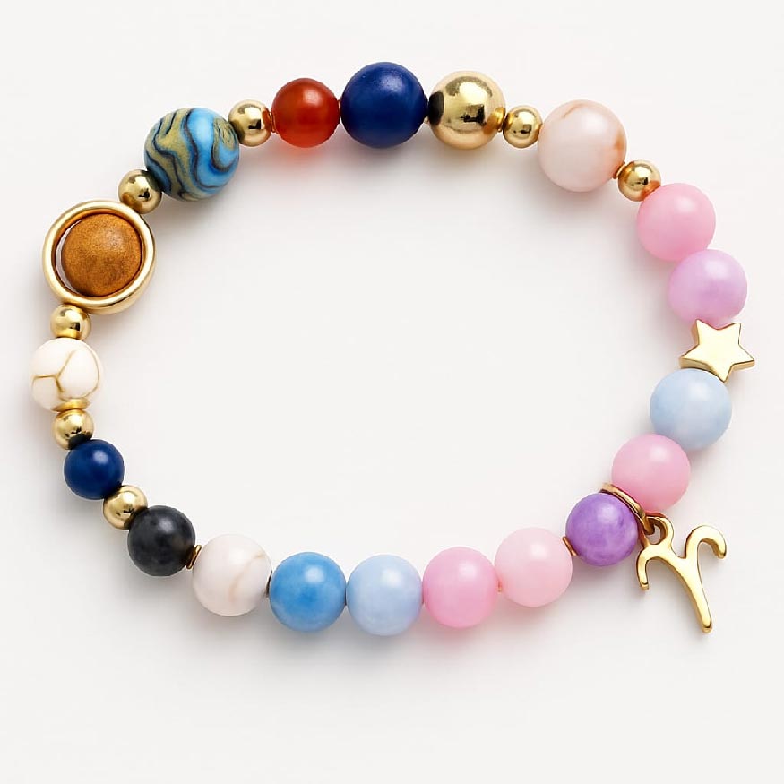 Celestial Harmony Bracelet – 8 Planets & 12 Constellations with Morganite Beads